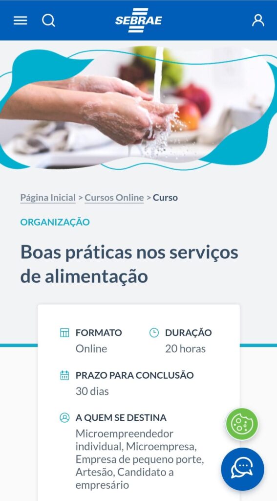 Imagem da página do curso Boas práticas nos serviços de alimentação